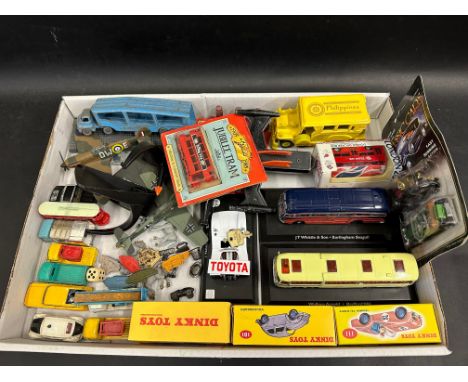 A tray of mixed die-cast including two modern Chinese Dinkys, Dinky Trident Starfighters, Lesney, Husky etc. plus a Spot-On m