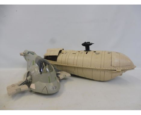 Vintage Star Wars playworn models from the first three films a Rebel Transporter and one other. 