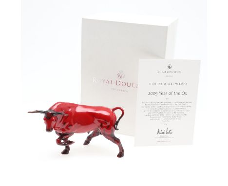 A Royal Doulton flambe model of an Ox, BA86, modelled by Shane Ridge, limited edition 45/250, boxed and with certificate. 20c