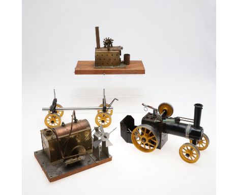 Including a brass and copper model engine on a wooden plinth, another model steam engine, and a Mamod Stephenson's Rocket (ro