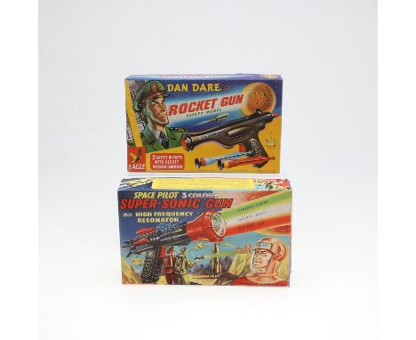 A boxed Merit Dan Dare Rocket Gun Safety Model, complete with gun and two bolts. Also with a boxed J &amp; L Randall Space Pi