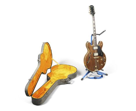A vintage Epiphone Casino electric guitar with a hollow body and natural wood finish, made in Japan, Serial No 150321 and wit
