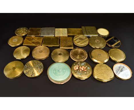 A Large And Varied Collection Of Vintage Compacts (25) in total to include several Kigu compacts, gold tone machine etched co