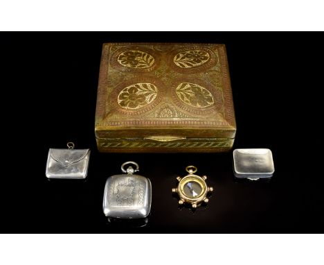 A Small Collection of Silver Items. Comprises 1/ Silver Stamp Holder. Hallmark Birmingham 1914. 2/ Small Silver Hinged Pill B