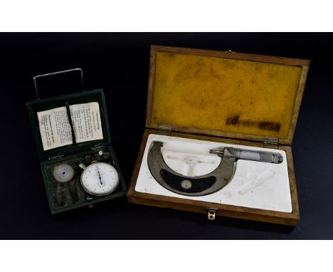 Vintage tool interest. Feinmesszeugfabrok 3-4'' micrometer and Jacquet 100 rpm tachometer