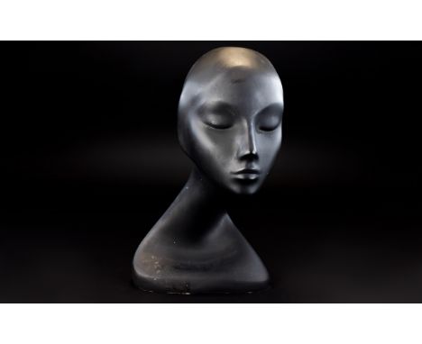 Vintage Swan Neck Mannequin Head By Winfield 1960's female mannequin head in vacuum molded black rubber. Marked to underside 