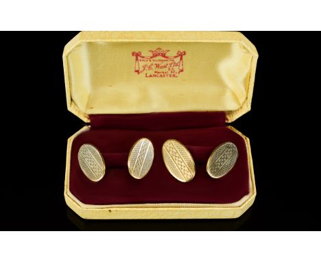 Gentleman's Good Quality Pair of 9ct Gold Engine Turned Cufflinks. Fully Hallmarked for London 1952, with Original Box. 7.2 g