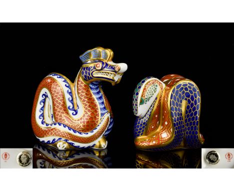 Royal Crown Derby Figural Paperweights ( 2 ) Two In Total. Comprises 1/ Dragon - Chinese Year of The Dragon. Issued 1988 - 19