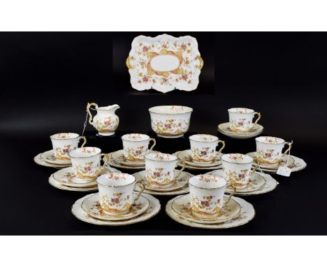 Bishop and Stonier Late Victorian Period - Bone China ( 34 ) Piece Tea Service, Stylished Floral Pattern Decoration, Pattern 