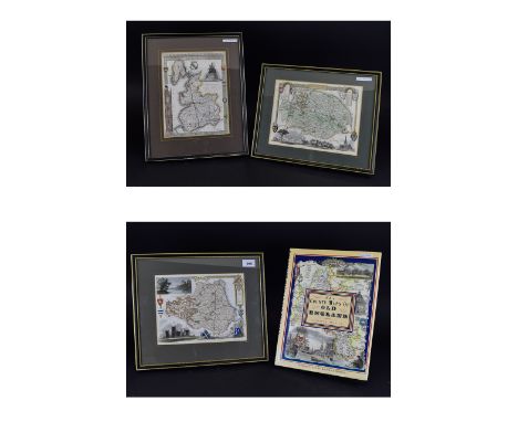 Three 19thC Framed Maps, Lancashire, Norfolk & Durham. Together With a Hard Back Book The County Maps Of Old England, Thomas 