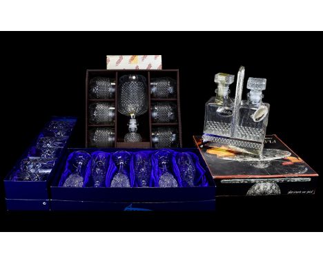 St Andrews Crystal Boxed Champagne Glasses, Matching Tumblers, Austrian 'Oberglas' Decanter & Glass Set, French 'Luminarc' De