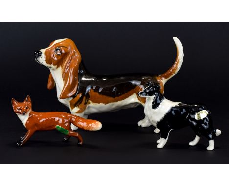 Beswick Animal Figures ( 3 ) Three In Total. Comprises 1/ Basset Hound ' Fochno Trinket ' Model No 2045, Length 7.75 Inches. 