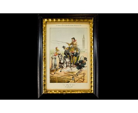 Tom Merry Framed Colour Lithograph Presentation Cartoon 'The Road To Ruin Or Too Fast To Last' From St Stephens Review Januar