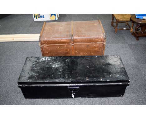 Large Early 20thC Travelling Trunk Together With A Black Painted Metal Trunk