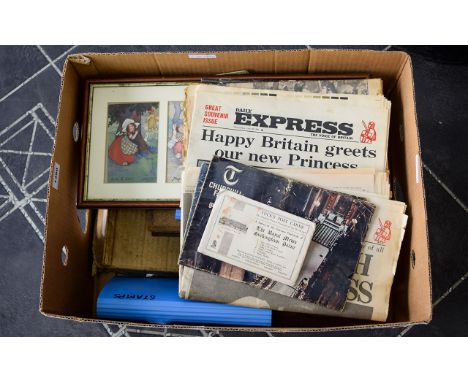 Mixed Lot Of Ephemera, Comprising First Day Covers, Leather Bound Minute Book F.R.D.C Sanitary Committee, Framed Postcard Pri