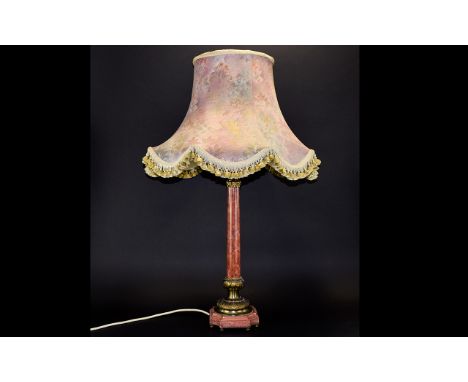 A Tall and Impressive Neo Classical and Corinthian Column Rosso Marble and Brass Mounted Heavy Table Lamp. c.1970's. With Sha