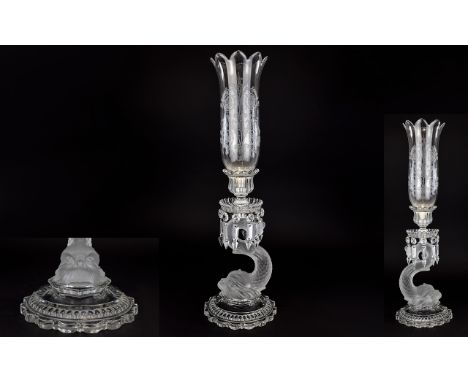 A Signed Baccarat Glass Dolphin Form Candlestick 20th century French glass candle stick, the centre in the form of a dolphin 