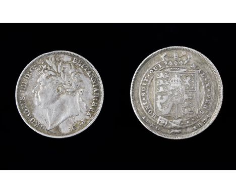 George IV - Shield Back - High Grade Silver Shilling Coin. Date 1825, Laureate Head First Issue, Crowned Shield In Grater, Go