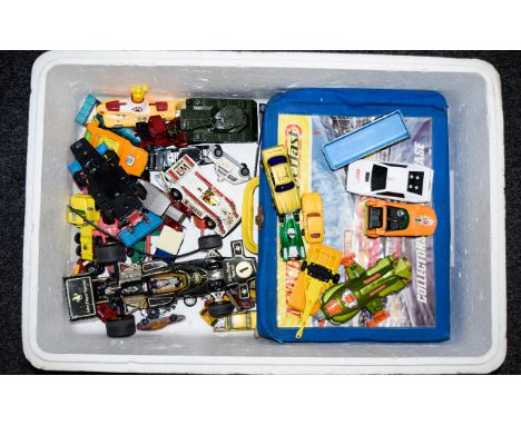 A Collection of Well Used Cars Including Dinky, Corgi and Matchbox models include Sports, 007 'James Bond', Goodyear, Militar