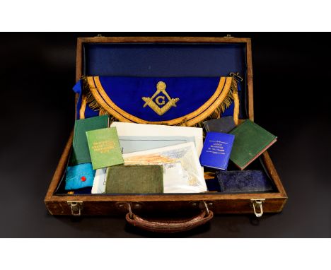 A Collection Of Vintage Masonic Items From Blair Hoyle Lodge Sterling No. 792  Purpose made wood case, lined in blue leather.