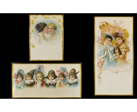 A Collection Of Decorative Victorian And Edwardian Style Prints Three in total each housed in contemporary black and gilt fra