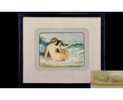 Pierre Vignal (1855-1925) Original Watercolour A rare figurative watercolour on paper by Pierre Vignal. Depicting two nude fe