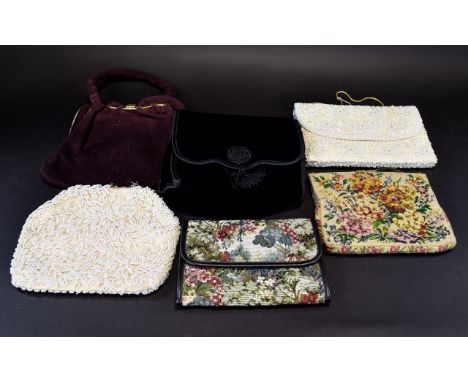 A Collection Of Vintage Bags Six in total to include two 1960's iridescent beaded evening bags with seed bead and sequin deta