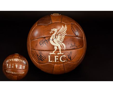 Liverpool Football Club Interest Autographed Retro Football Signed By Jurgen Klopp, Firmino, Henderson And Coutinho Official 