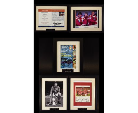 Liverpool Football Club Interest A Collection Of 5 Autographed And Framed Items. To include Former Liverpool Manager Roy Evan