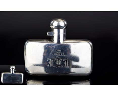 Victorian Period - Unusual Shaped Small Silver Hip Flask of Rectangle / Bow Shape. Hallmark Birmingham 1895, Maker Stokes and