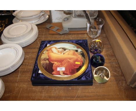 A Royal Worcester cake plate; together with three glass paperweights, silver spoons etc. 