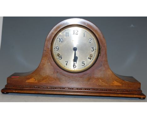 An Edwardian mahogany and satinwood inlaid mantel clock