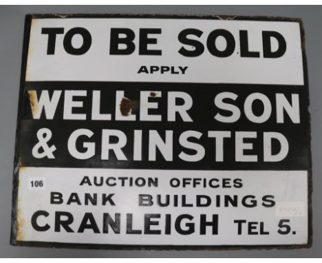 An advertising enamel sign Weller, Son &amp; Grinstead Auction Office sign 41 x 51cm