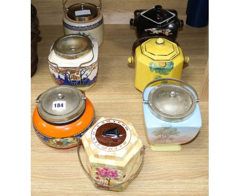 Seven various 1930's ceramic biscuit barrels