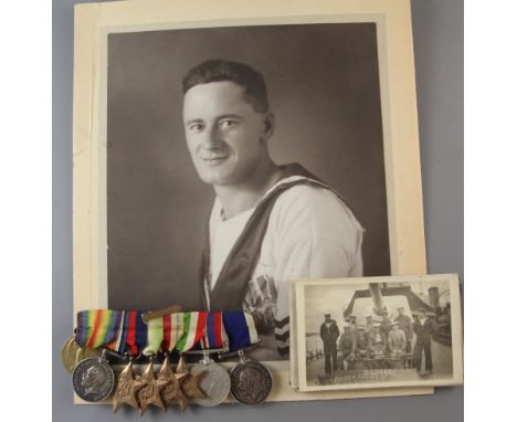 A WWI and WWII group of eight medals to J. 60548 Frank R Hewett, Royal Navy, WWI Boy 1st class, the Long Service and Good Con