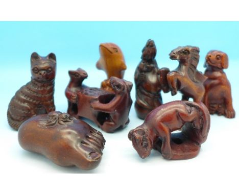A collection of eight modern netsuke