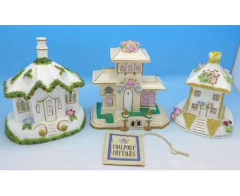 Three Coalport cottages/pastille burners, The Gate House, The Summer House and The Villa