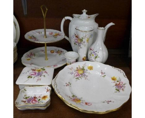 Royal Crown Derby Derby Posies china, including a cake stand, coffee pot, two plates, trinket box, ten pieces in total