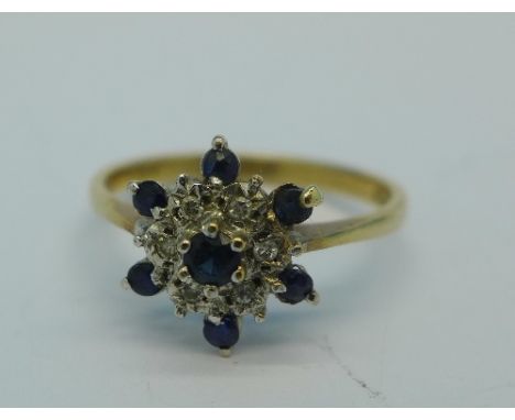 A 9ct gold, white stone and sapphire ring, 1.8g, N