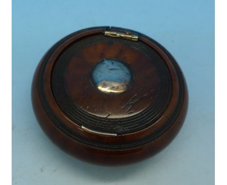 A burr walnut snuff box with gold detail, a/f