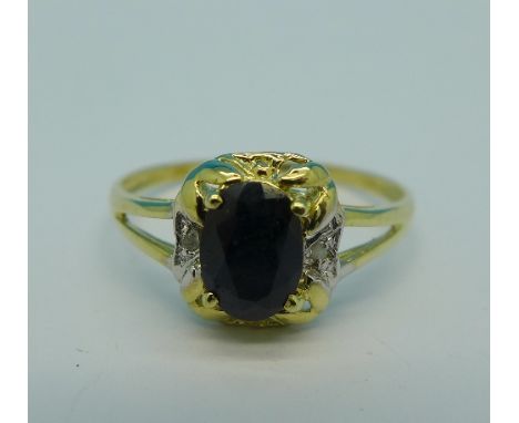 A 9ct gold, sapphire and diamond ring, 1g, O