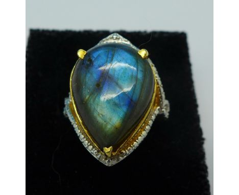 A silver gilt, labradorite and diamond ring, M