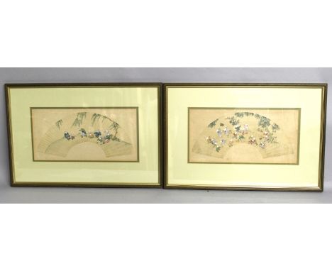 A PAIR OF 19TH/20TH CENTURY FRAMED CHINESE SILK FAN PAINTINGS, each painting depicting groups of playing boys, the frames 20.