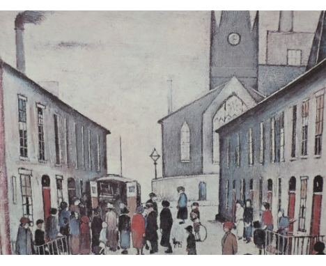 A print after Lawrence Stephen Lowry, The Fever Van, blind stamped and signed, 17in x 21in, (artist resale right - Droit De S