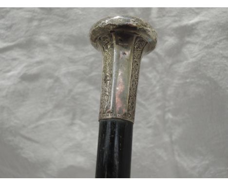 A gents silver topped walking stick having engraved decoration, London 1922, Kendall &amp; Sons Ltd