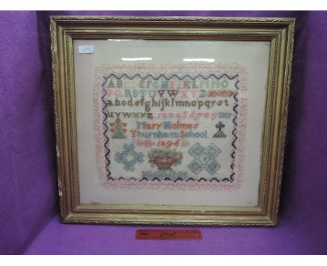 A 19th century sampler of script design, Mary Holmes 1896CONDITION REPORT - NICE CONDITION 12X15"