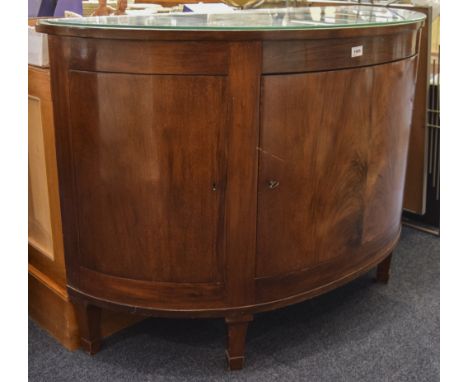 Walnut D Shaped Drinks Cabinet, Central Cupboard Space, With Single Shelf Between 2 Smaller Doors, Raised on Short Square Tap