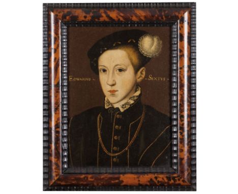 English schoolPortrait of King Edward VI of England Oil on wood (losses to painted surface)37x28 cm