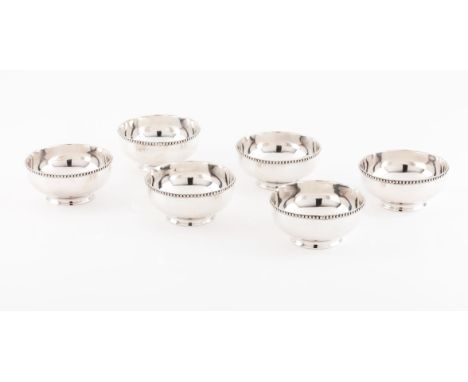 Six finger bowlsPortuguese silver Plain cups of beaded lip Boar hallmark 833/1000 (1887-1938) and same date maker's markDiam.