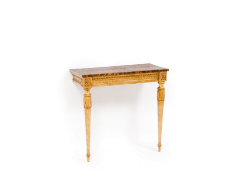 A D.Maria console table Carved, painted and gilt wood Painted top imitating marble Portugal, 19th century Provenance:Collecti